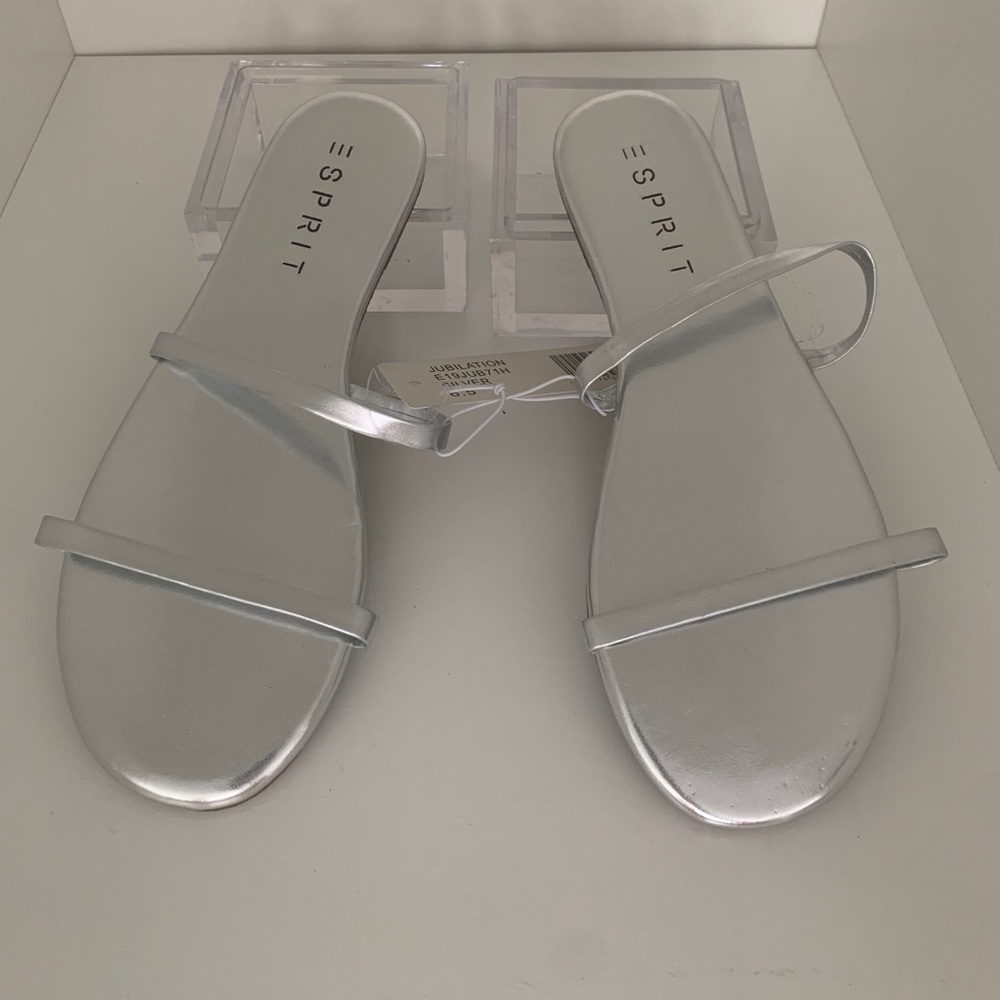 Esprit. Jubilation Size 6.5  silver two strap  slip on sandals.